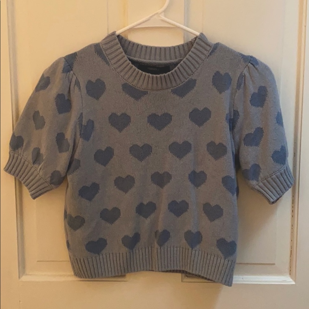New Blue heart puff sleeve sweater